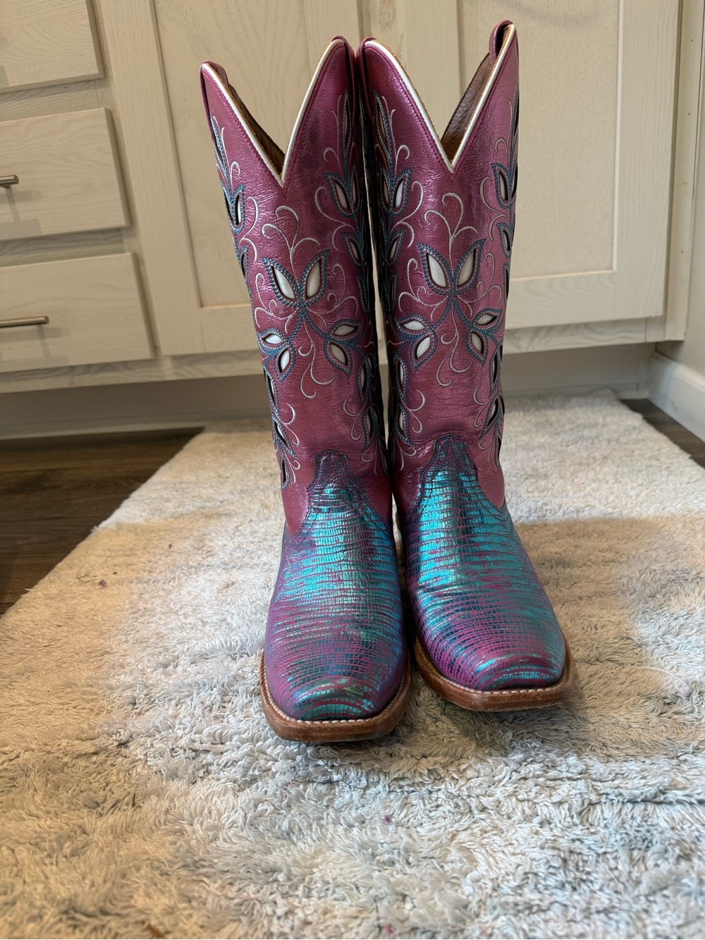 Ariat Pink and Teal Embroidered Western Heeled Boots - Picture 2 of 9